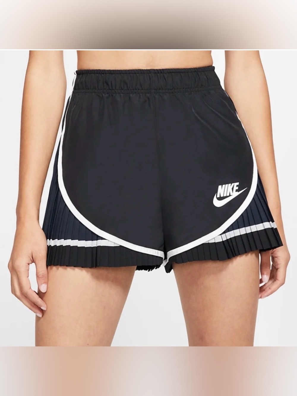 NWT Nike X Sacai Tempo Pleated Shorts Black Navy FW19 Women's Size L Rare HTF